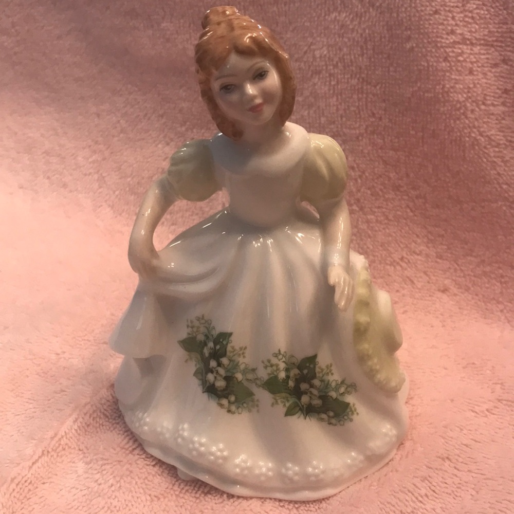 Porcelain Figurine Girl in White Dress with Floral Detail